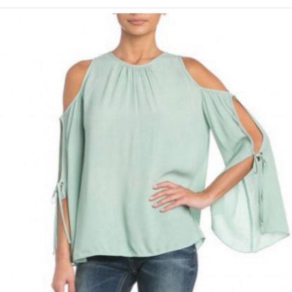 Miss Me Tops - S Miss Me Bell Sleeve Cold Shoulder Top Sage EUC